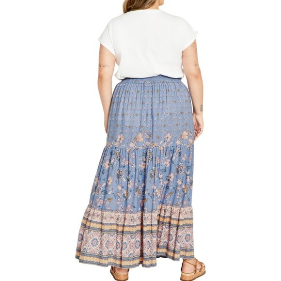 City Chic Willow Maxi Skirt Women's 18 Blue Angel Floral Pastel Boho Pull On NWT - Picture 2 of 7